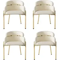 Merax Eetkamerstoel - set van 4 - lichte luxe - woonkamer - slaapkamer - loungestoel - vier metalen poten - fluweel - beige
