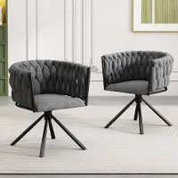 Merax Fluwelen eetkamerstoel set van 2 - enkele luxe woonkamer slaapkamer draaistoel - lounge draaistoel met vier metalen steunpoten - Grijs