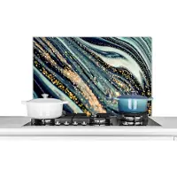 KitchenYeah Spatscherm keuken 80x55 cm - Kookplaat achterwand Marmer - Goud - Blauw - Glitter - Marmerlook - Abstract - Muurbeschermer - Spatwand fornuis - Hoogwaardig aluminium