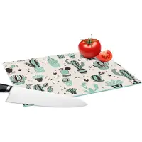 KitchenYeah Glazen Snijplank - 28x20 - Patroon - Cactus - Pot - Snijplanken Glas