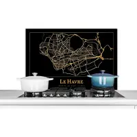 KitchenYeah Spatscherm keuken 80x55 cm - Kookplaat achterwand Kaart - Le Havre - Luxe - Goud - Zwart - Muurbeschermer - Spatwand fornuis - Hoogwaardig aluminium
