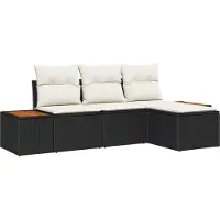 vidaXL Tuinbank Set 4 st Zwart en Crème Poly Riet