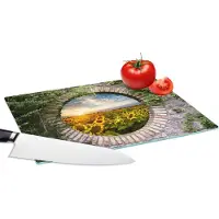 KitchenYeah Glazen Snijplank - 28x20 - Zonnebloemen - Doorkijk - Bloemen - Zon - Snijplanken Glas