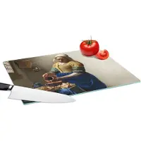 KitchenYeah Glazen Snijplank - 39x28 - Het melkmeisje - Kunst - Oude meesters - Vermeer - Snijplanken Glas