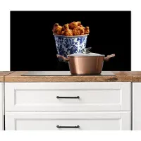 KitchenYeah Spatscherm keuken 100x50 cm - Kookplaat achterwand Kip - Bucket - Delfts blauw - Lekker - Muurbeschermer - Spatwand fornuis - Hoogwaardig aluminium