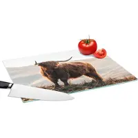 KitchenYeah Glazen Snijplank - 39x28 - Schotse hooglander - Dieren - Landelijk - Landschap - Koe - Natuur - Snijplanken Glas