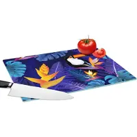 KitchenYeah Glazen Snijplank - 39x28 - Jungle - Toekan - Bloemen - Planten - Kinderen - Paars - Dieren - Snijplanken Glas