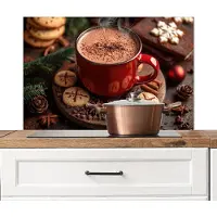 KitchenYeah Spatscherm keuken 80x55 cm - Kookplaat achterwand Chocolademelk - Mok - Winter - Kerst - Gezelligheid - Muurbeschermer - Spatwand fornuis - Hoogwaardig aluminium