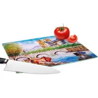 KitchenYeah Glazen Snijplank - 28x20 - Schilderij - Parijs - Boot - Brug - Snijplanken Glas