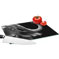 KitchenYeah Glazen Snijplank - 28x20 - Buffalo - Dieren - Zwart - Wit - Snijplanken Glas