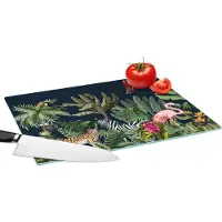 KitchenYeah Glazen Snijplank - 39x28 - Jungle - Planten - Dieren - Kinderen - Flamingo - Zebra - Snijplanken Glas
