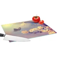 KitchenYeah Glazen Snijplank - 39x28 - Vlinders - Bloesem - Tak - Boom - Snijplanken Glas
