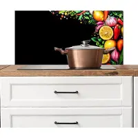 KitchenYeah Spatscherm keuken 90x45 cm - Kookplaat achterwand Citroenen - Peper - Kruiden - Graffiti - Verf - Abstract - Muurbeschermer - Spatwand fornuis - Hoogwaardig aluminium