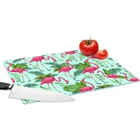 KitchenYeah Glazen Snijplank - 39x28 - Flamingo - Jungle - Tropisch - Dieren - Patroon - Snijplanken Glas