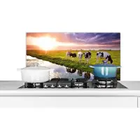 KitchenYeah Spatscherm keuken 80x40 cm - Kookplaat achterwand Koeien tijdens een zonsondergang - Muurbeschermer - Spatwand fornuis - Hoogwaardig aluminium