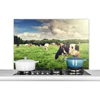 KitchenYeah Spatscherm - Koeien - Koe - Dieren - Natuur - Bomen - Spatwand - 100x65 cm - Spatscherm koe - Muurbeschermer - Achterwand keuken - Keuken