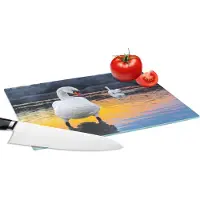KitchenYeah Glazen Snijplank - 28x20 - Zwaan - Vogel - Zonsondergang - Water - Snijplanken Glas