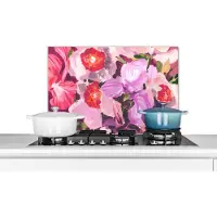 KitchenYeah Spatscherm keuken 60x40 cm - Kookplaat achterwand Roze - Orchidee - Bloemen - Kleuren - Botanisch - Muurbeschermer - Spatwand fornuis - Hoogwaardig aluminium