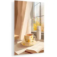 MuchoWow Glasschilderij 120x180 cm - Schilderij acrylglas - Thee - Boek - Thee - Herfst - Foto op glas - Muurdecoratie woonkamer - Wanddecoratie slaapkamer - Schilderijen