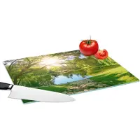 KitchenYeah Glazen Snijplank - 39x28 - Bomen - Meer - Zon - Gras - Natuur - Snijplanken Glas