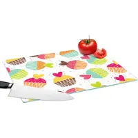 KitchenYeah Glazen Snijplank - 39x28 - Muffin - Regenboog - Design - Hart - Snijplanken Glas