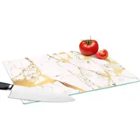KitchenYeah Glazen Snijplank - 39x28 - Marmer - Goud - Wit - Chic - Snijplanken Glas