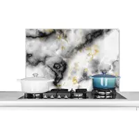 KitchenYeah Spatscherm keuken 90x60 cm - Kookplaat achterwand Agaat - Goud - Marmer print - Edelstenen - Muurbeschermer - Spatwand fornuis - Hoogwaardig aluminium
