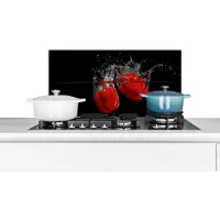KitchenYeah Spatscherm keuken 70x30 cm - Kookplaat achterwand Paprika - Groente - Stilleven - Water - Rood - Muurbeschermer - Spatwand fornuis - Hoogwaardig aluminium