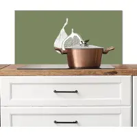 KitchenYeah Spatscherm keuken 80x40 cm - Kookplaat achterwand Vijgen - Minimalistisch - Getekend - Mosgroen - Muurbeschermer - Spatwand fornuis - Hoogwaardig aluminium