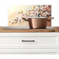 KitchenYeah Spatscherm keuken 70x30 cm - Kookplaat achterwand Bloesemtakken - Schilderachtig - Roze - Muurbeschermer - Spatwand fornuis - Hoogwaardig aluminium