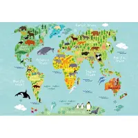 A.S. Création Fotobehang Kids World Map Animals DD119031 Designwalls Bruin Vlies 384 X 260 cm (8 delen) Fotobehang