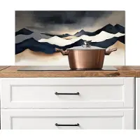 KitchenYeah Spatscherm keuken 90x45 cm - Kookplaat achterwand Bergen - Donkerblauw - Landschap - Muurbeschermer - Spatwand fornuis - Hoogwaardig aluminium