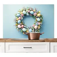 KitchenYeah Spatscherm keuken 120x80 cm - Kookplaat achterwand Krans - Eieren - Bloemen - Muurbeschermer - Spatwand fornuis - Hoogwaardig aluminium