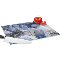 KitchenYeah Glazen Snijplank - 39x28 - Marmer - Goud - Abstract - Blauw - Snijplanken Glas