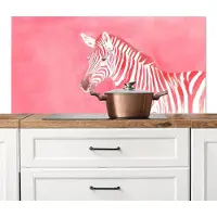 KitchenYeah Spatscherm keuken 120x60 cm - Kookplaat achterwand Zebra - Pink - Verf - Muurbeschermer - Spatwand fornuis - Hoogwaardig aluminium