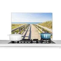 KitchenYeah Spatscherm keuken 80x55 cm - Kookplaat achterwand Strand - Pad - Europa - Muurbeschermer - Spatwand fornuis - Hoogwaardig aluminium