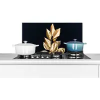 KitchenYeah Spatscherm keuken 60x30 cm - Kookplaat achterwand Plant - Bladeren - Goud - Zwart - Luxe - Muurbeschermer - Spatwand fornuis - Hoogwaardig aluminium
