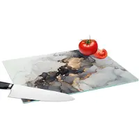 KitchenYeah Glazen Snijplank - 39x28 - Zwart - Marmer - Luxe - Goud - Snijplanken Glas
