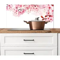 KitchenYeah Spatscherm keuken 80x40 cm - Kookplaat achterwand Bloemen - Sakura - Roze - Lente - Bloesemtakken - Muurbeschermer - Spatwand fornuis - Hoogwaardig aluminium