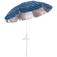 Gerimport Parasol UV50 - Maritiem blauw/wit - D220 x H210 cm - zomer/strand - 8 vlakken