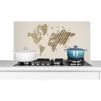 KitchenYeah Spatscherm keuken 100x50 cm - Kookplaat achterwand Wereldkaart - Jute touw - Design - Muurbeschermer - Spatwand fornuis - Hoogwaardig aluminium