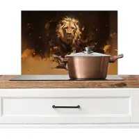 KitchenYeah Spatscherm keuken 60x40 cm - Kookplaat achterwand Leeuw - Geschilderd - Abstract - Goud - Muurbeschermer - Spatwand fornuis - Hoogwaardig aluminium