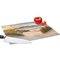 KitchenYeah Glazen Snijplank - 39x28 - Strand - Duin - Gras - Zonsondergang - Zee - Snijplanken Glas