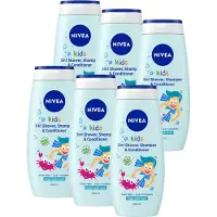 Nivea Kids 3 in 1 Douchegel, Shampoo & Conditioner - Appelgeur - Voordeelverpakking - 6 x 250 ml