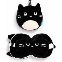 Puckator Feline Fine knuffel/reiskussen/slaapmasker - 2-in-1 set - voor kinderen- in vliegtuig of auto