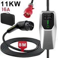 Junsun Draagbare 11kW 16A 3-Fase EV Laadkabel - Type 2 Laadpaal , 5M Kabel + LCD Scherm & Opbergtas - 6A/8A/10A/13A/16A Schakelbaar - IEC62196-2 & IP67 & 8M