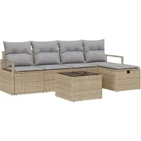 vidaXL Bankstel met kussen met opslag Beige en Lichtgrijs poly rattan