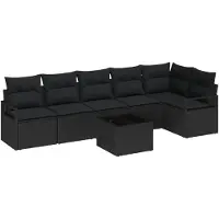 vidaXL Tuinbank Set 7 st Zwart poly rattan
