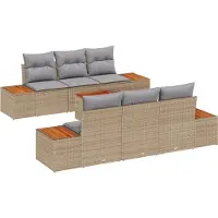 vidaXL Tuinbank Set 7 st Beige Poly rattan