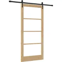 vidaXL - Schuifdeur - Naturel - 93 - x - 202 - cm - Massief - grenenhout - en - glas